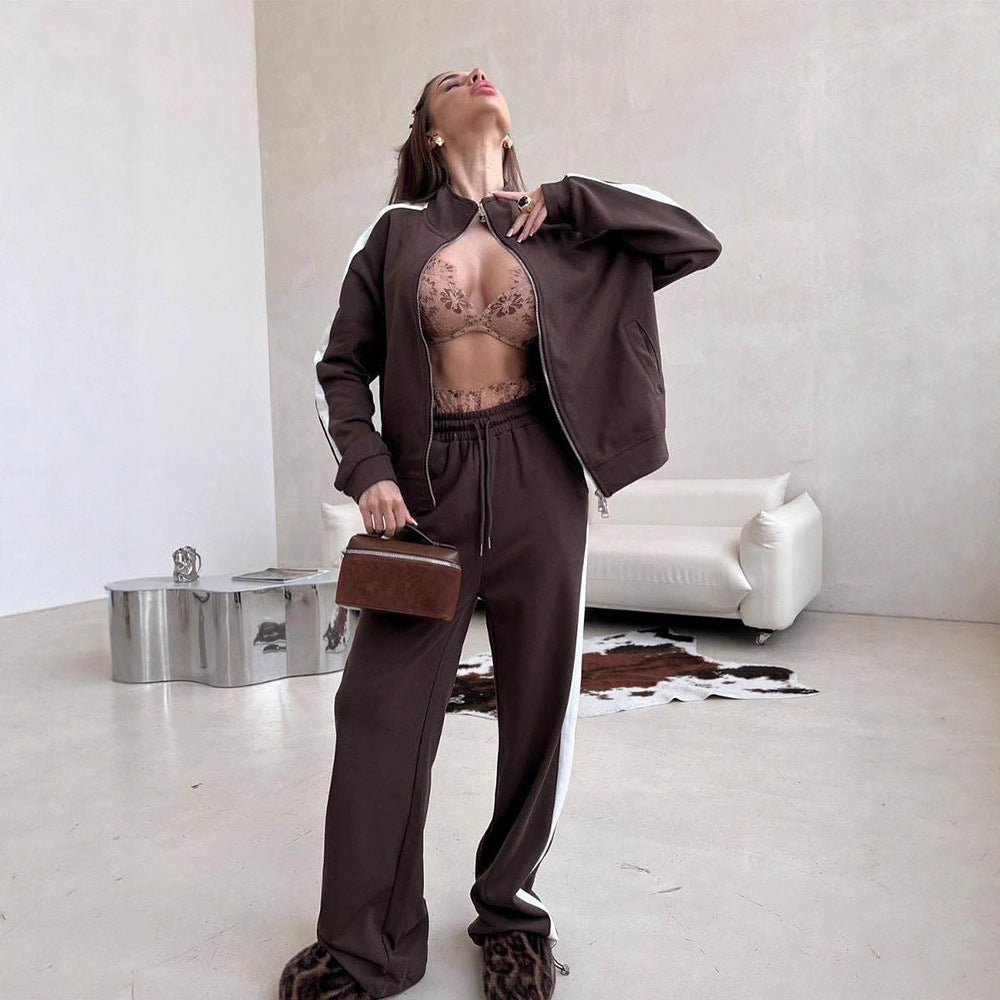Damen sportlicher Fleece-Jogginganzug mit elastischem Bund und praktischen Taschen Heidi-Mode