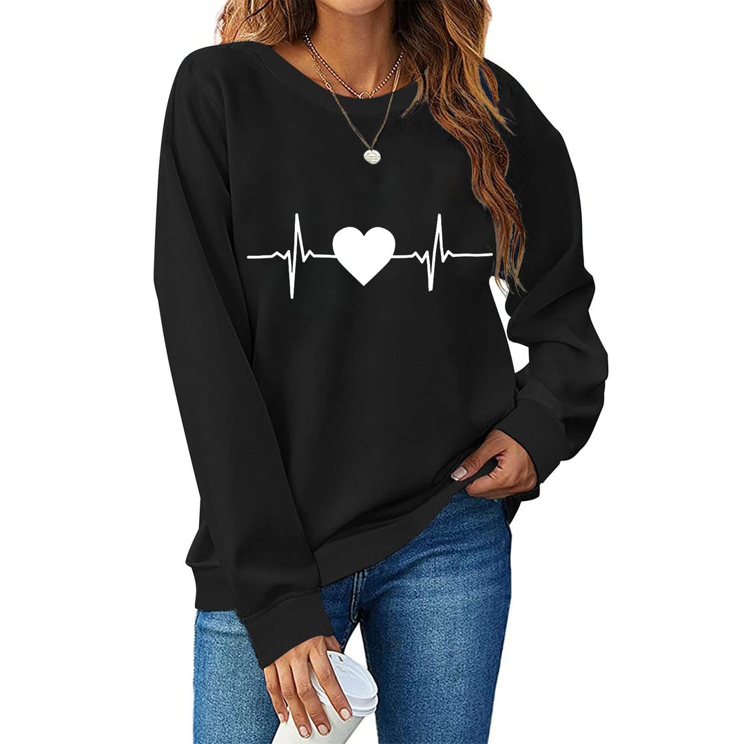 Damen Sweatshirt mit kreativem Herzschlag-Design Heidi-Mode