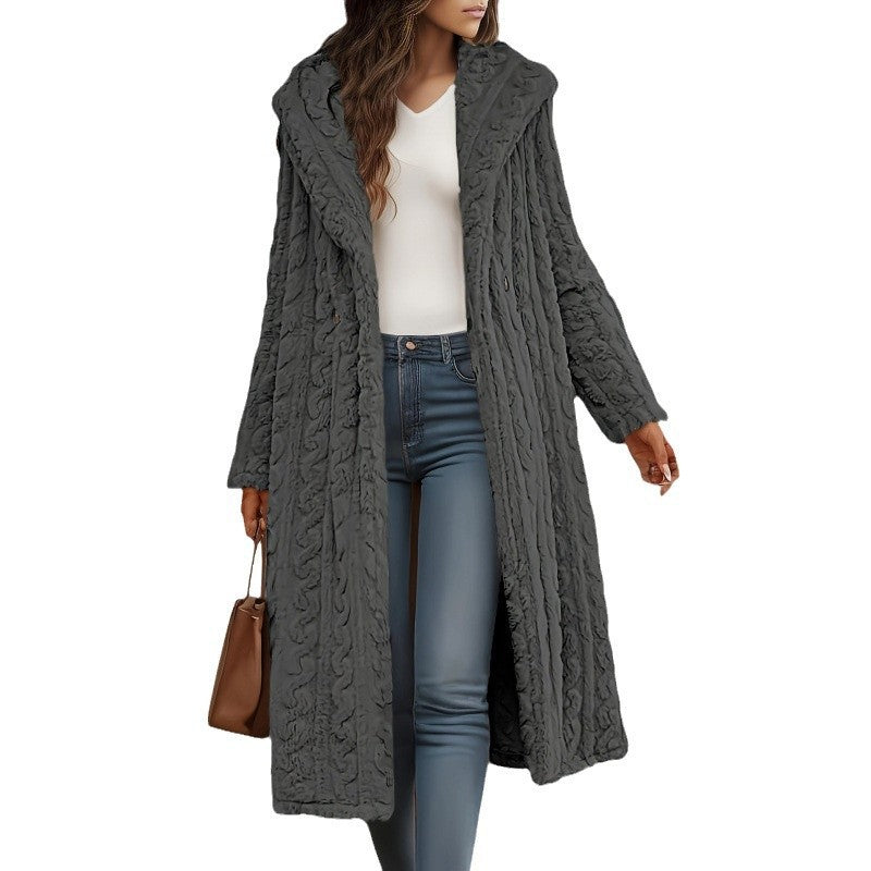 Damen Strickmantel mit Oversized-Kragen und originellen Zopfmuster Heidi-Mode