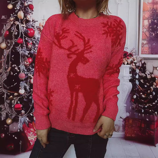 Damen Weihnachts-Pullover mit festlichem Rentiermotiv und angenehmem Schnitt Heidi-Mode