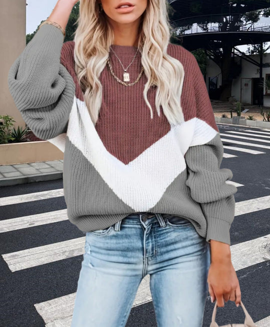 Damen Modischer Strickpullover mit innovativem Muster und weiten Ärmeln Heidi-Mode
