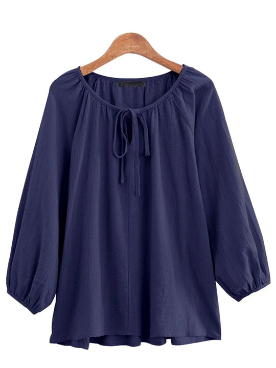 Damen Bluse mit elegantem Rundhalsausschnitt und knieumspielenden Puffärmeln Heidi-Mode