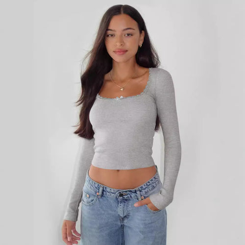 Damen Langarmshirt mit eleganter Rüsche und körpernaher Passform Heidi-Mode