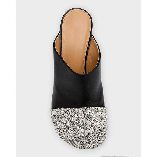 Femme Open-Toe Mules mit skulpturalem metallischem Absatz Heidi-Mode