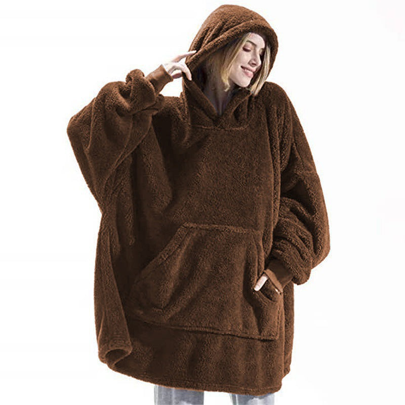 Damen Kuschelige Oversize-Hoodiejacke aus Fleece mit Kängurutasche Heidi-Mode