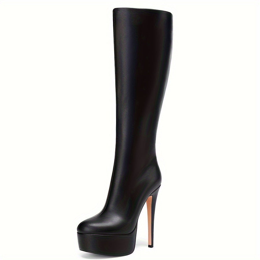 Heidi-Mode | Einfarbige Hohe Stiletto-Absätze Dicke Sohle Stiefel