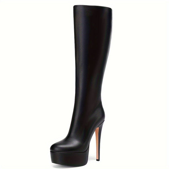 Heidi-Mode | Einfarbige Hohe Stiletto-Absätze Dicke Sohle Stiefel