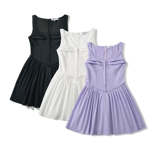 Heidi-Mode | Square Neck Slim Fit Falten Mini Weste Kleid