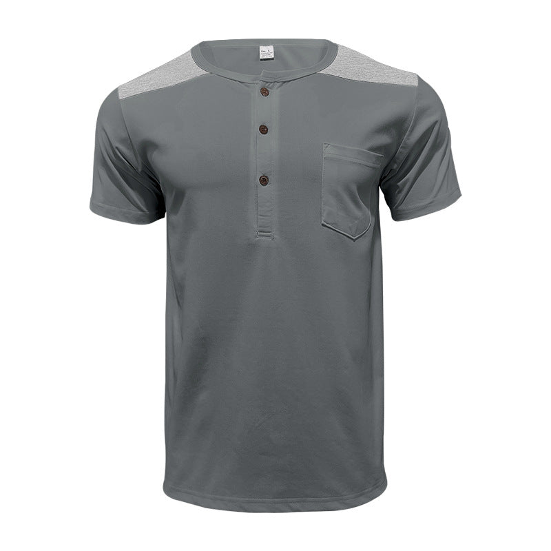 Herren Kurzarm-Henley-Shirt mit kontrastierenden Schulterdetails und praktischer Brusttasche Heidi-Mode