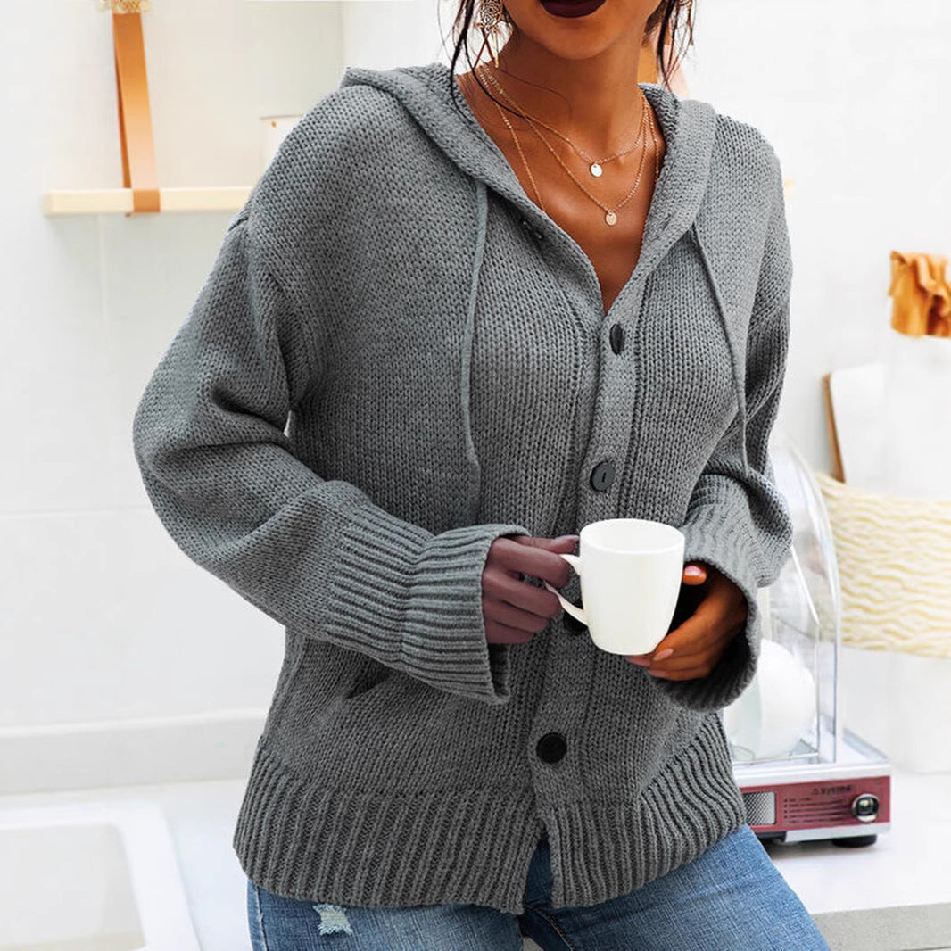 Damen kuschelige Strickjacke mit Kapuze und praktischen Taschen Heidi-Mode