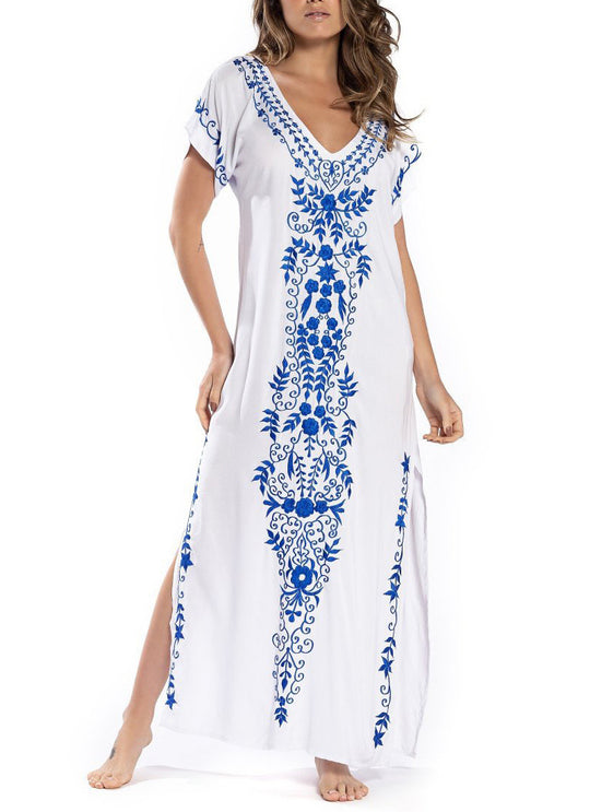 Damen Lange Strandrobe mit kunstvollen Stickdetails Heidi-Mode