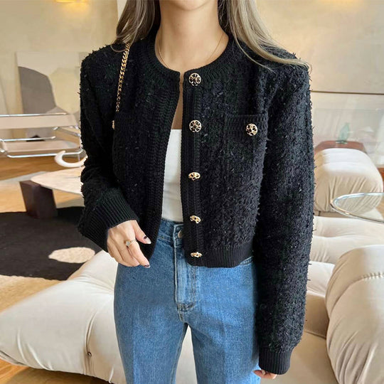 Damen trendige Strickjacke mit dekorativen Knöpfen und lässigem Schnitt Heidi-Mode
