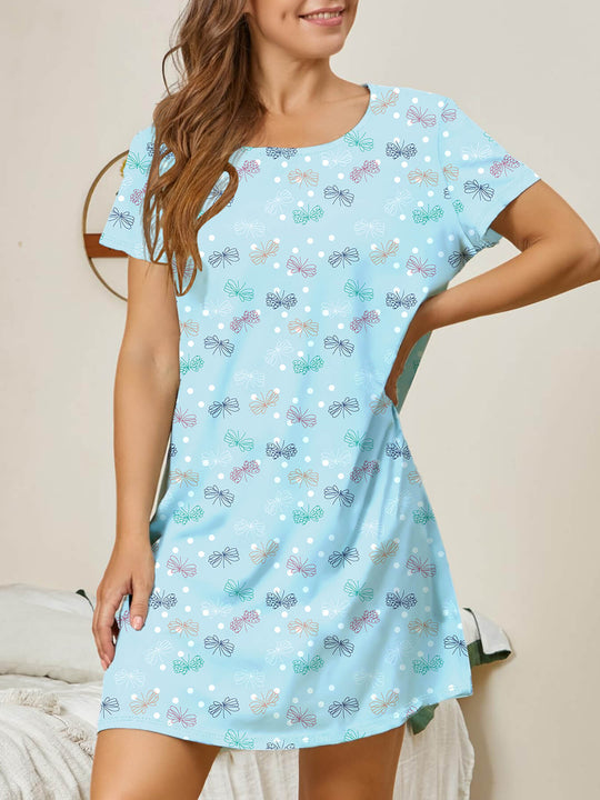 Damen lässiges Nachtkleid mit buntem Schmetterlingsmuster Heidi-Mode