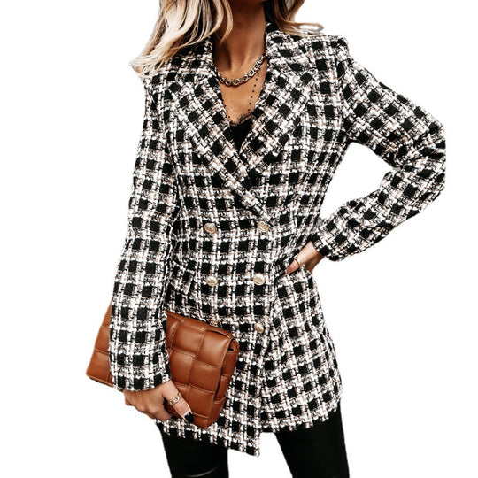Damen gestreifter Blazer mit schmalem Schnitt und Schulterpolstern Heidi-Mode