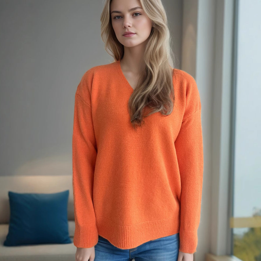 Damen lässiger V-Ausschnitt Pullover mit modernem Strukturdesign Heidi-Mode