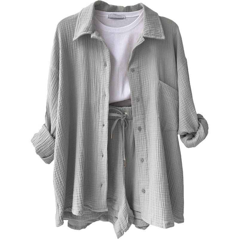 Damen lässige Oversized-Hemdjacke mit Gürtel Heidi-Mode