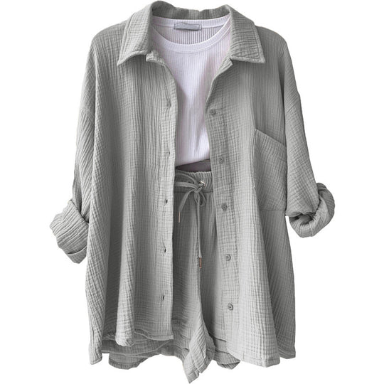 Damen lässige Oversized-Hemdjacke mit Gürtel Heidi-Mode