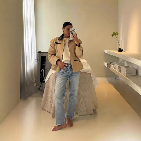 Damen modische Kurzjacke mit kontrastierendem Kragen Heidi-Mode