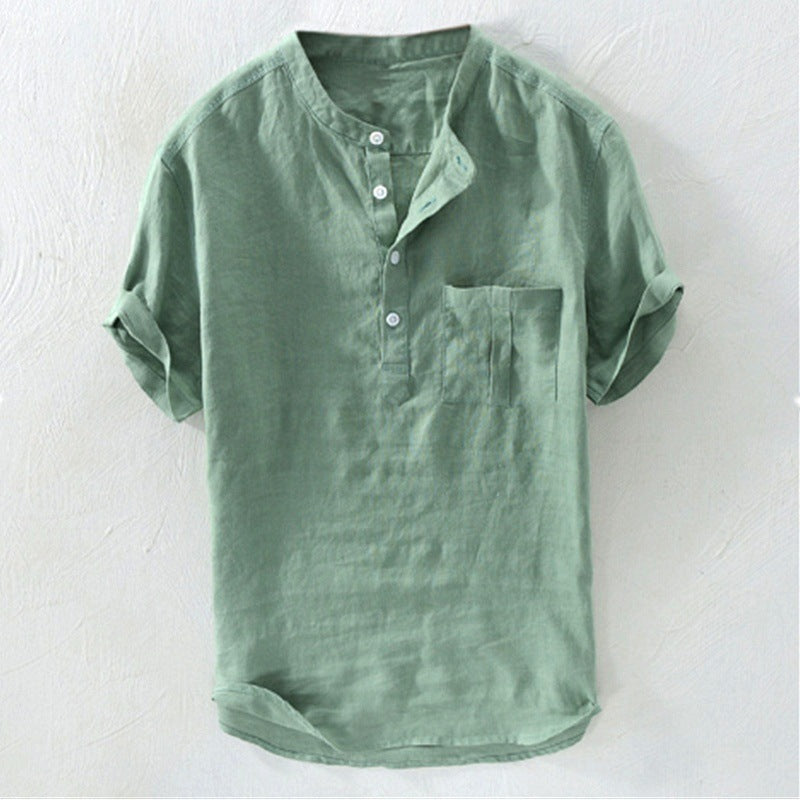 Herren Kurzarm Hemd mit modernem Henley-Ausschnitt und praktischen Brusttasche Heidi-Mode