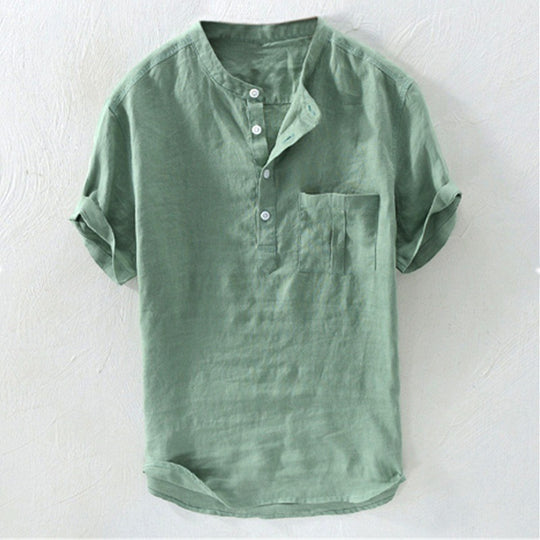 Herren Kurzarm Hemd mit modernem Henley-Ausschnitt und praktischen Brusttasche Heidi-Mode