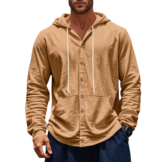 Herren Kapuzenshirt mit Knopfleiste und praktischen Taschen Heidi-Mode