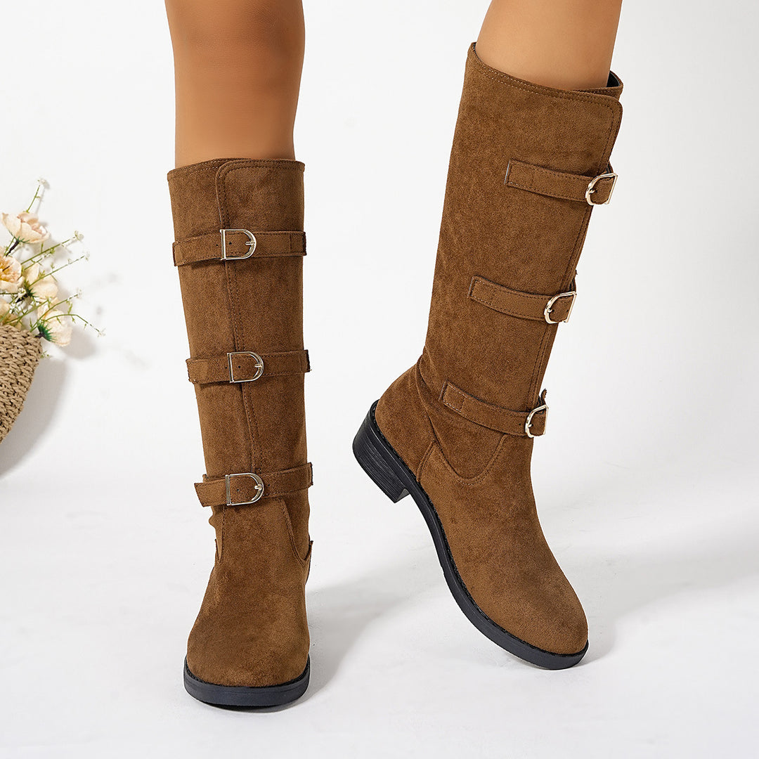 Damen Modische Stiefel mit dekorativen Schnallen und komfortablem Blockabsatz Heidi-Mode