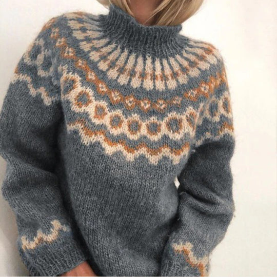 Damen Kuscheliger Strickpullover mit außergewöhnlichem Norweger-Muster Heidi-Mode