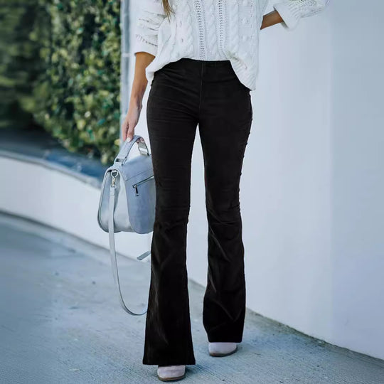 Damen Flared Cord-Hose mit hohem Bund und weichem Material Heidi-Mode
