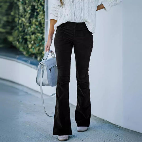 Damen Flared Cord-Hose mit hohem Bund und weichem Material Heidi-Mode