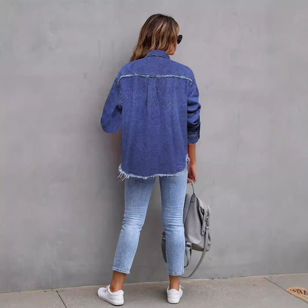 Damen Jeansjacke mit lässigem Schnitt und großen Taschen Heidi-Mode