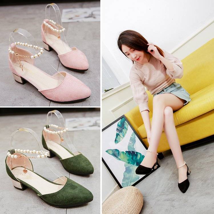 Damen Elegant geschnittene Pumps mit modischem Absatz und perlenverziertem Riemen Heidi-Mode