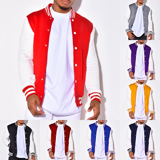 Herren Collegejacke mit kontrastierenden Ärmeln und Druckknopfverschlüssen Heidi-Mode