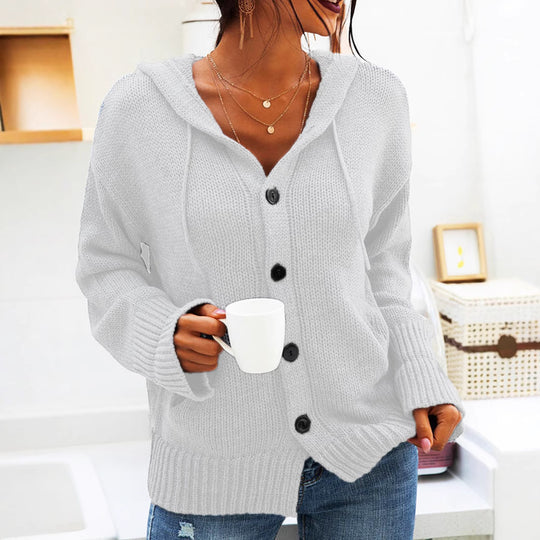 Damen Strickjacke mit Kapuze und knöpfen im lässigen Stil Heidi-Mode