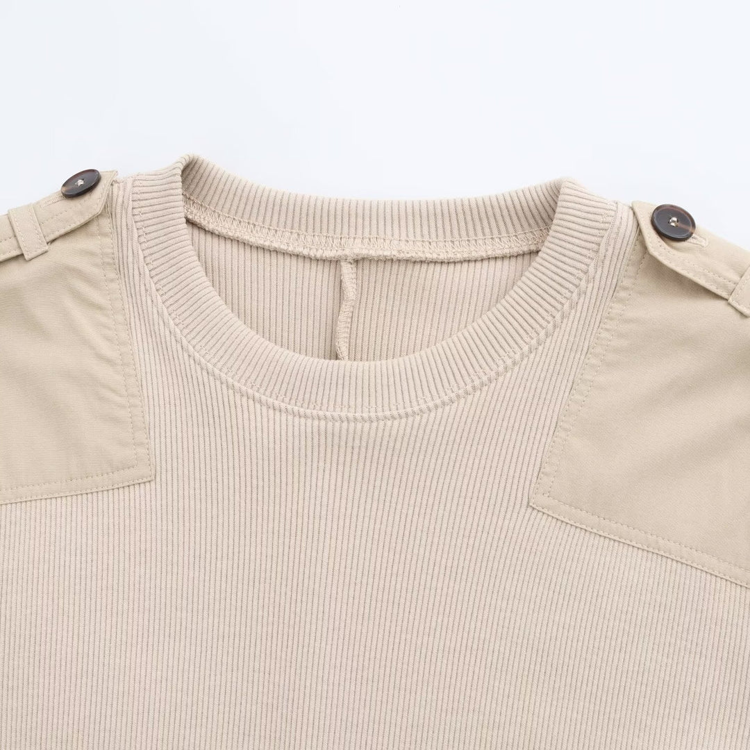 Damen Langarm-Kleid mit dekorativem Gürtel und Schulterdetails Heidi-Mode