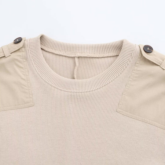 Damen Langarm-Kleid mit dekorativem Gürtel und Schulterdetails Heidi-Mode