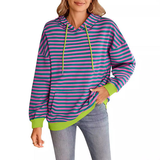 Damen gestreifter Kapuzenpullover mit stylischer Kängurutasche Heidi-Mode