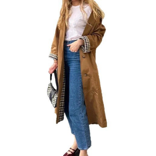 Damen Oversized Trenchcoat mit Karo-Muster Heidi-Mode