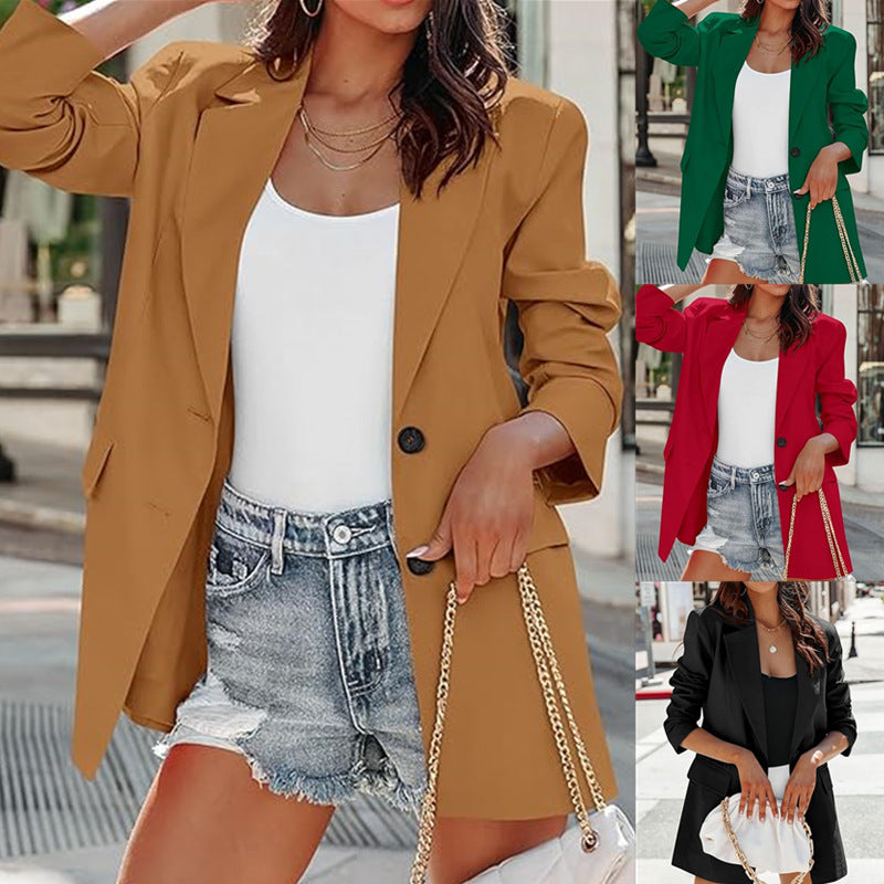 Damen oversized Blazerjacke mit eleganter Silhouette und großzügigen Taschen Heidi-Mode