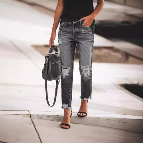 Damen Jeanshose mit modischen Destroyed-Details und bequemer Passform Heidi-Mode