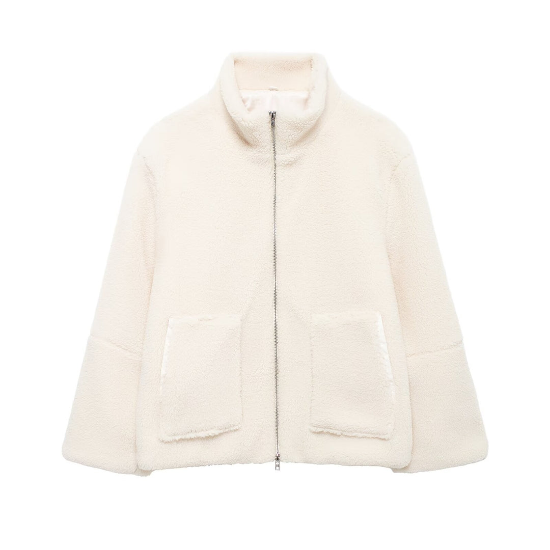 Damen Kuschelige Fleecejacke mit hohe Kragen und praktischen Taschen Heidi-Mode