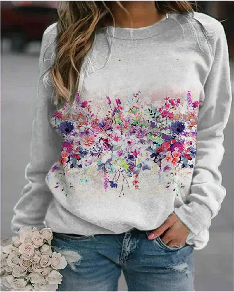 Heidi-Mode | Gemusterter Druck Rundhals Sweatshirt