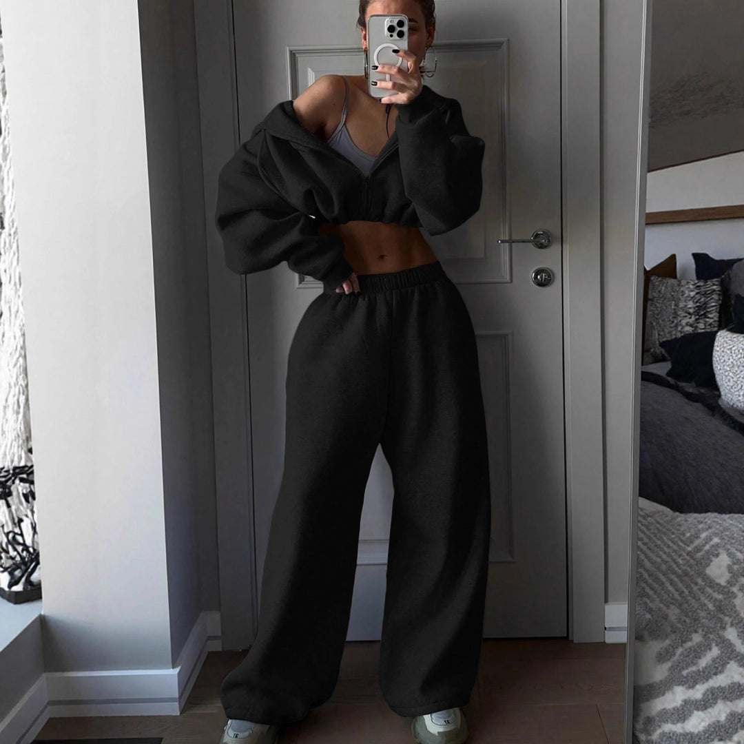 Damen lässiges Sweat-Set mit oversized Kapuzenjacke und weitem Bund Heidi-Mode