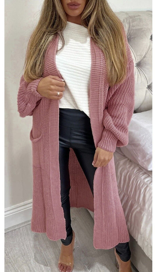 Damen Langer Strickmantel mit großzügigen Taschen Heidi-Mode