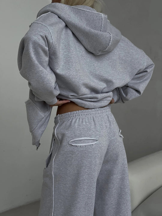 Damen lässiger Oversized Hoodie und bequeme Jogginghose mit modischen Details Heidi-Mode