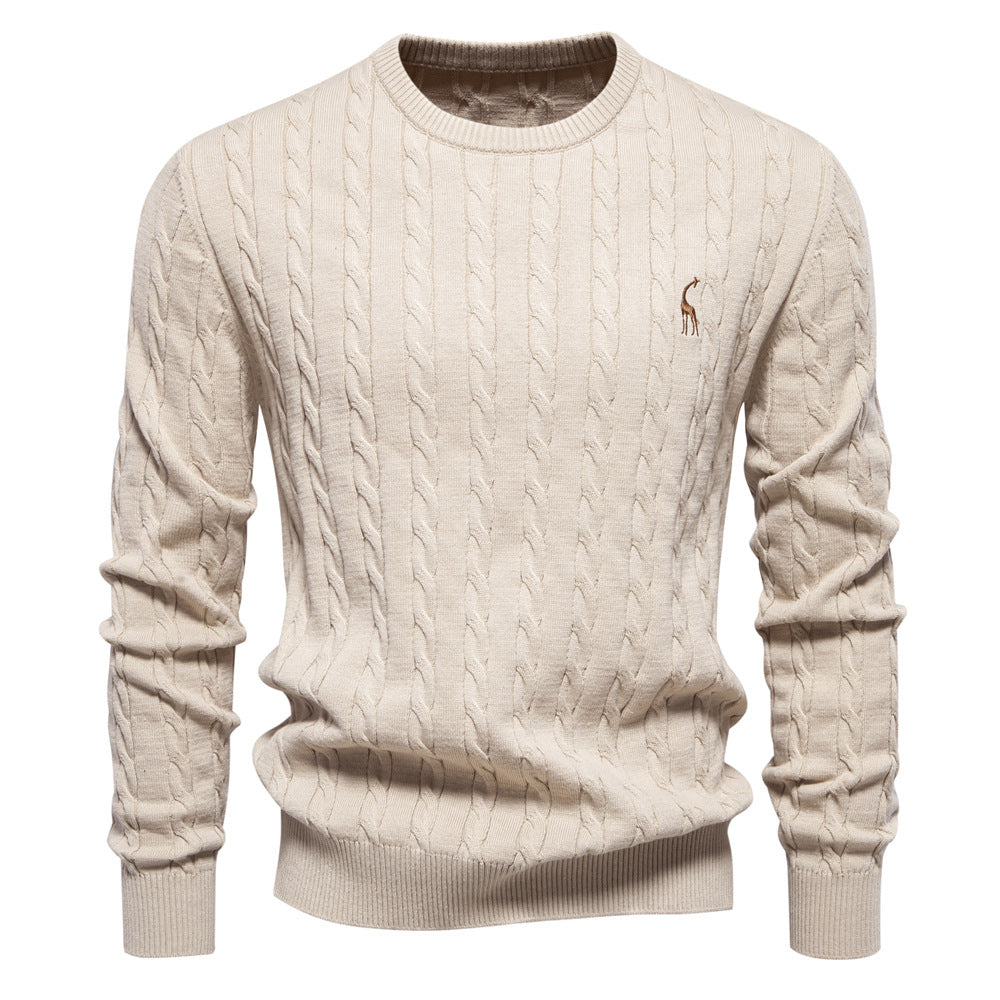 Herren Strickpullover mit Zopfmuster und Rundhalsausschnitt Heidi-Mode