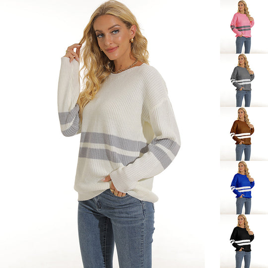 Damen lässiger Pullover mit modischem Streifenmuster Heidi-Mode