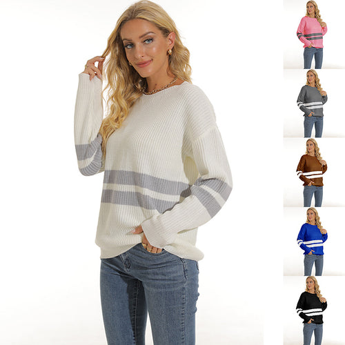 Damen lässiger Pullover mit modischem Streifenmuster Heidi-Mode