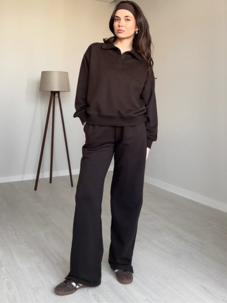 Damen lässiger Pullover mit Kragen und bequemen Sporthosen Heidi-Mode