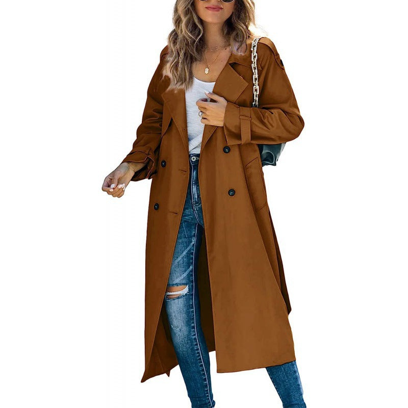 Damen eleganter Trenchcoat mit doppelt Reihe Knopfverschluss und Taillengürtel Heidi-Mode