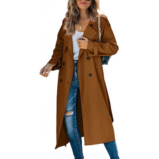 Damen eleganter Trenchcoat mit doppelt Reihe Knopfverschluss und Taillengürtel Heidi-Mode